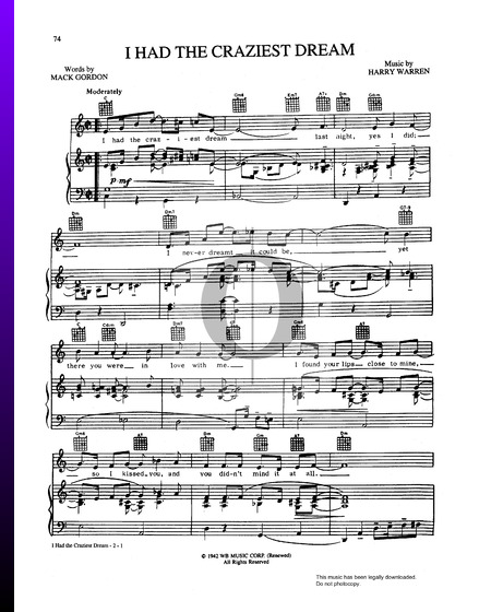 I Had The Craziest Dream Sheet Music