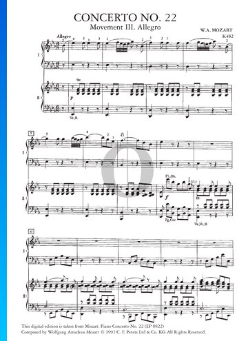 Piano Concerto No. 22 in E-flat Major, K. 482: 3. Allegro Sheet Music