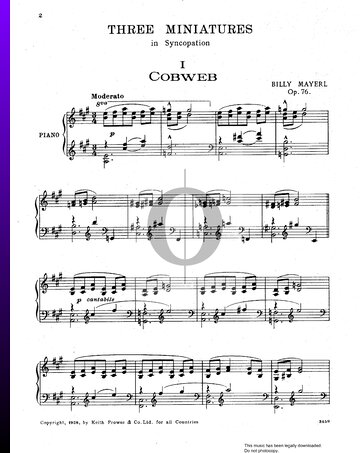 Three Miniatures In Syncopation, Op. 76: No. 1 Cobweb Musik-Noten