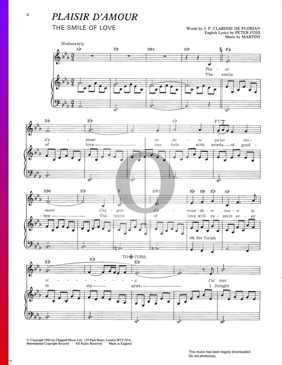 Plaisir D'Amour Sheet Music (Piano, Voice)