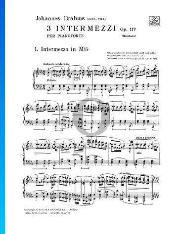Intermezzo in E-flat Major, Op. 117 No. 1 Partitura