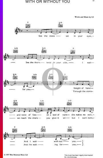 With Or Without You Sheet Music