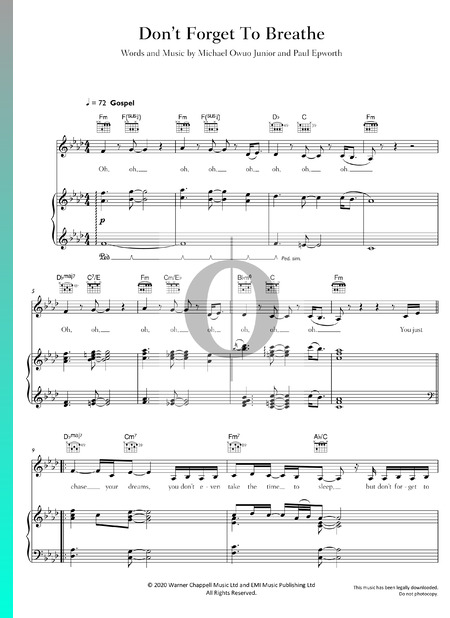 Don't Forget To Breathe Sheet Music