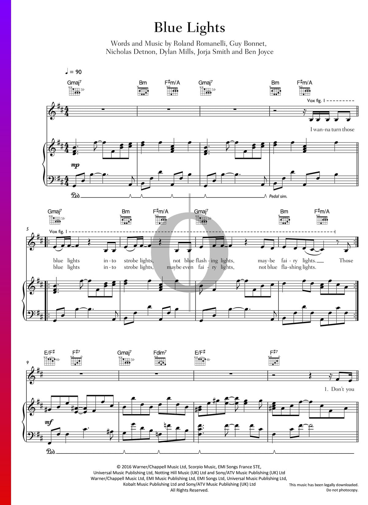 Blue Lights Partitura » Jorja Smith (Piano, Guitarra, Voz) Descarga PDF OKTAV