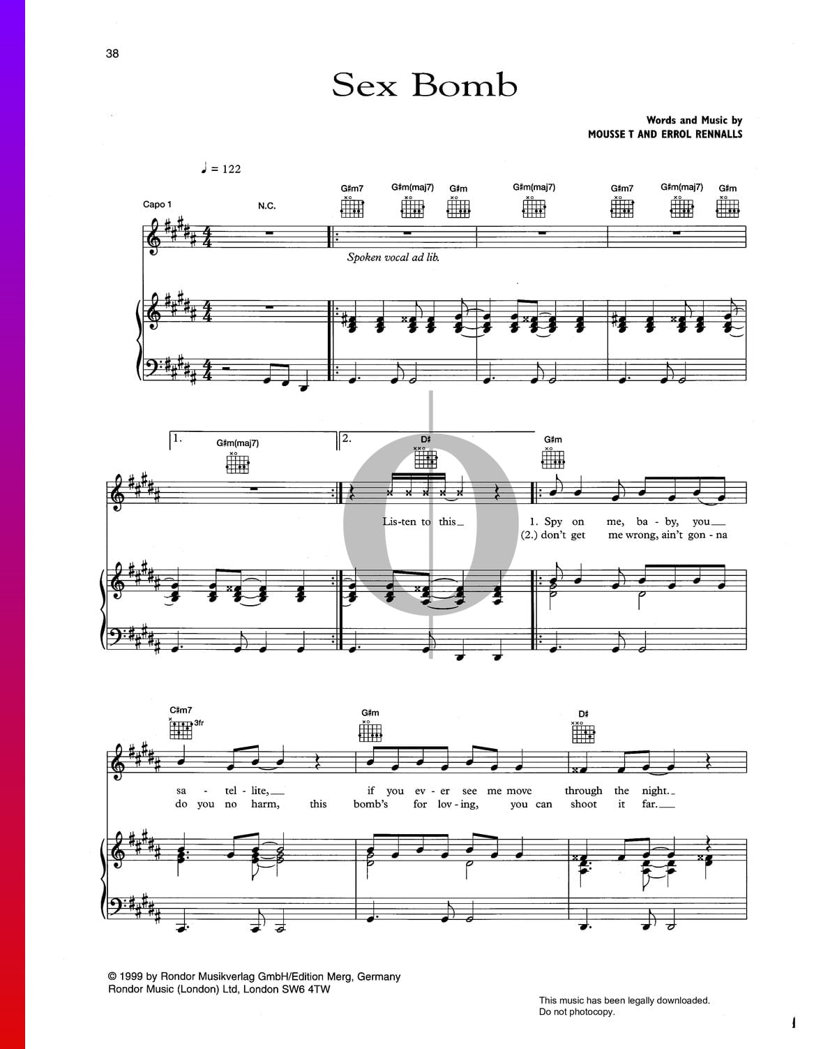 Sex Bomb Sheet Music Piano Guitar Voice Pdf Download And Streaming 