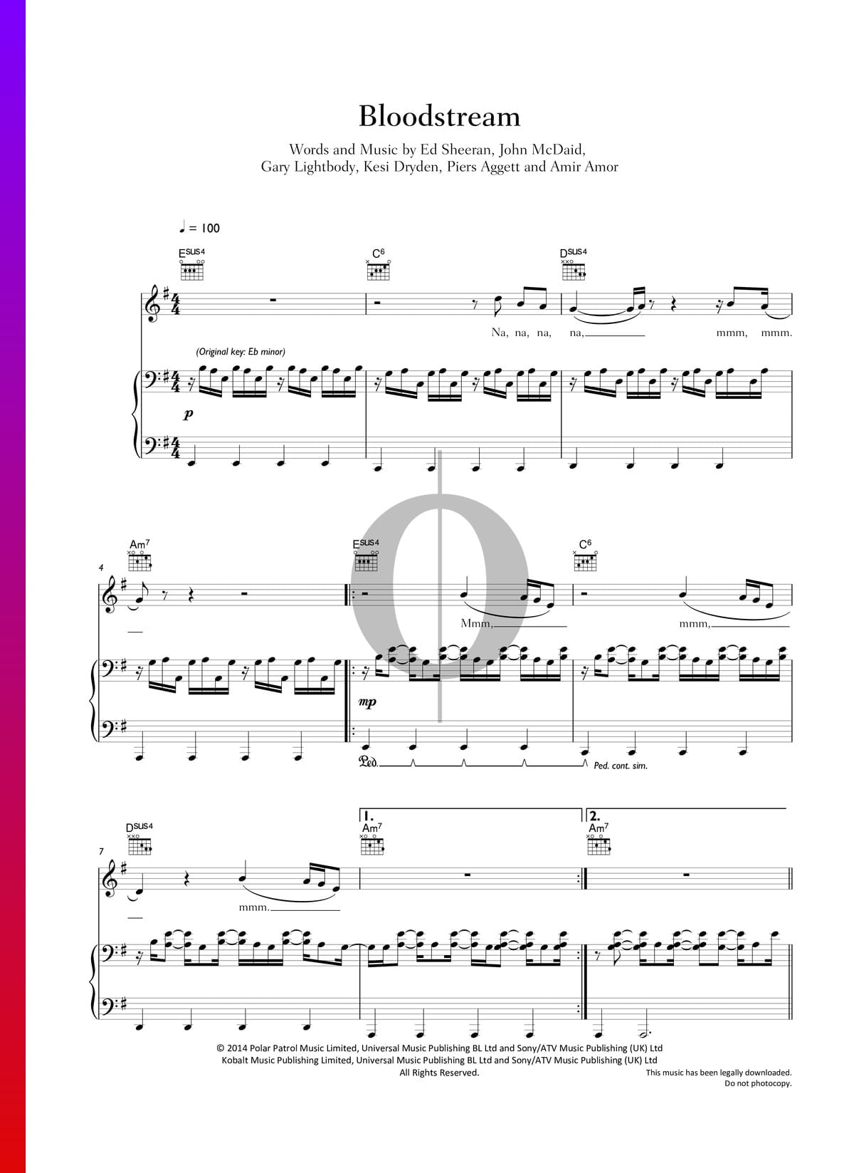 danza visual paciente Bloodstream Partitura » Ed Sheeran (Piano, Guitarra, Voz) | Descarga PDF -  OKTAV