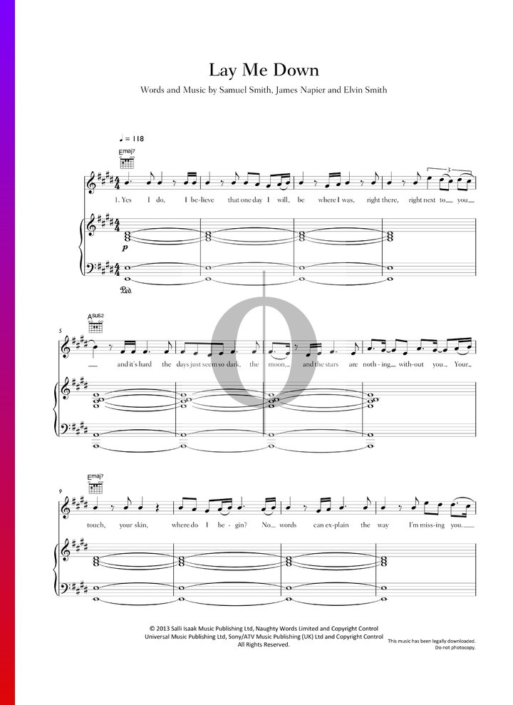 Lay Me Down (Sam Smith) Piano Sheet Music OKTAV