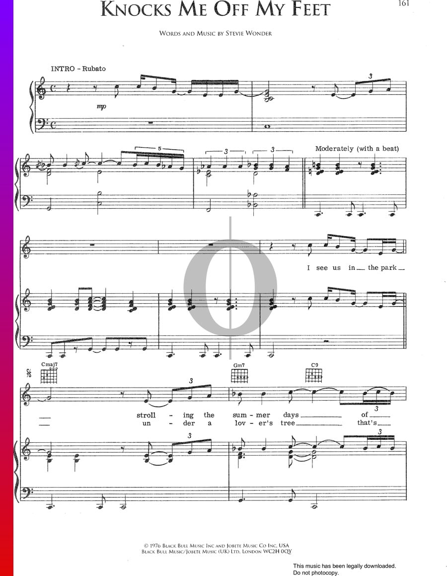Knocks Me Off My Feet (Stevie Wonder) Piano Sheet Music - OKTAV