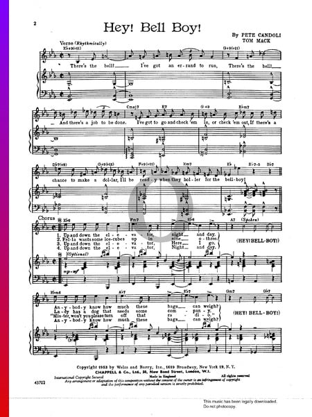 Hey! Bell Boy! Musik-Noten