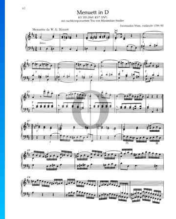Menuett D-Dur, KV 355 (594a; KV 6: 576b) Musik-Noten