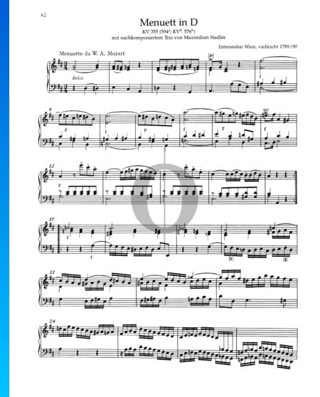 Menuett D-Dur, KV 355 (594a; KV 6: 576b) Musik-Noten