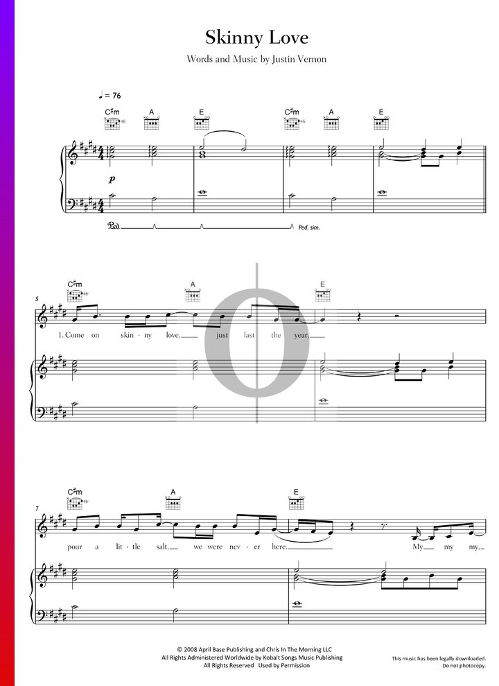 Skinny Love Sheet Music (Piano, Voice, Guitar) OKTAV