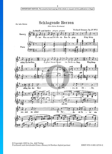 Schlagende Herzen (Longing Hearts), Op. 29 No. 2 Sheet Music