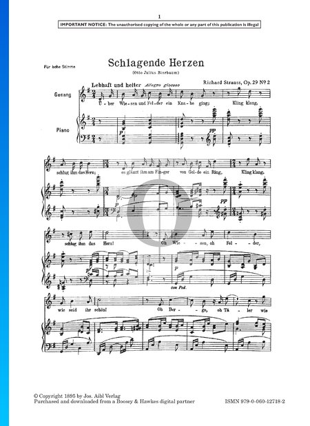 Schlagende Herzen (Longing Hearts), Op. 29 No. 2 Sheet Music