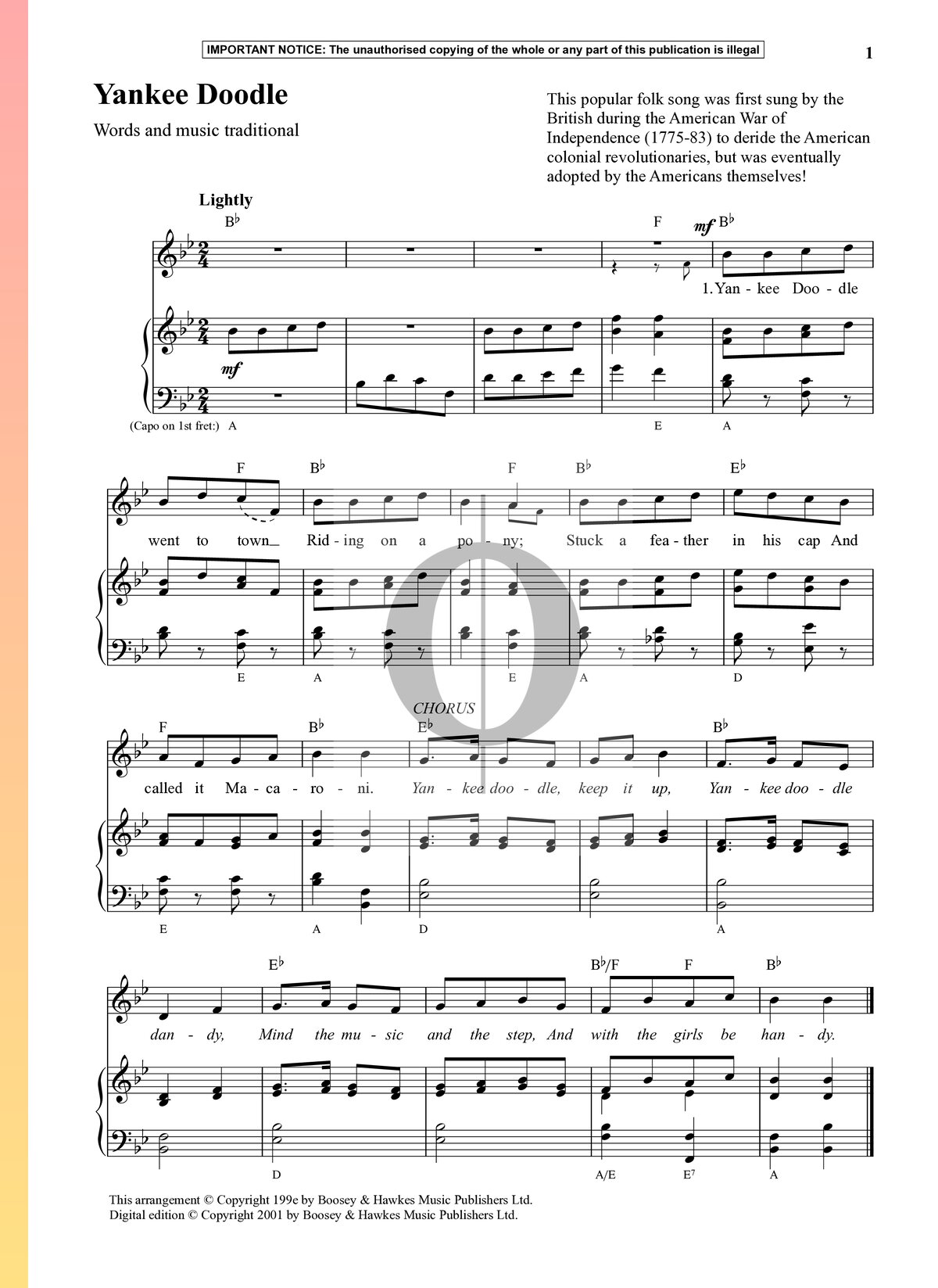 Yankee Doodle Sheet Music Piano Voice Pdf Download Streaming Oktav