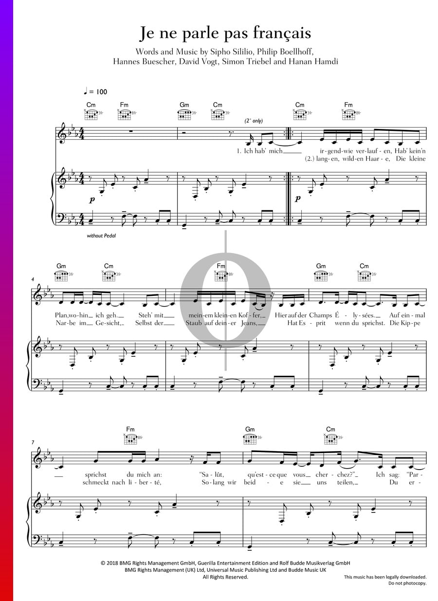 Je ne parle pas français (Namika) Piano Sheet Music - OKTAV