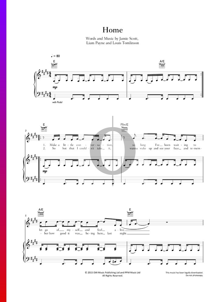 Home (One Direction) Piano Sheet Music OKTAV