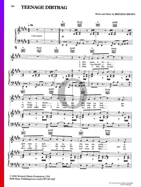 Teenage Dirtbag Sheet Music