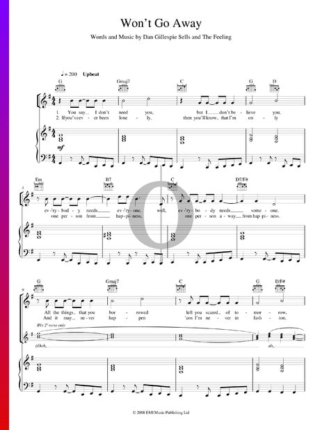 Won't Go Away Musik-Noten