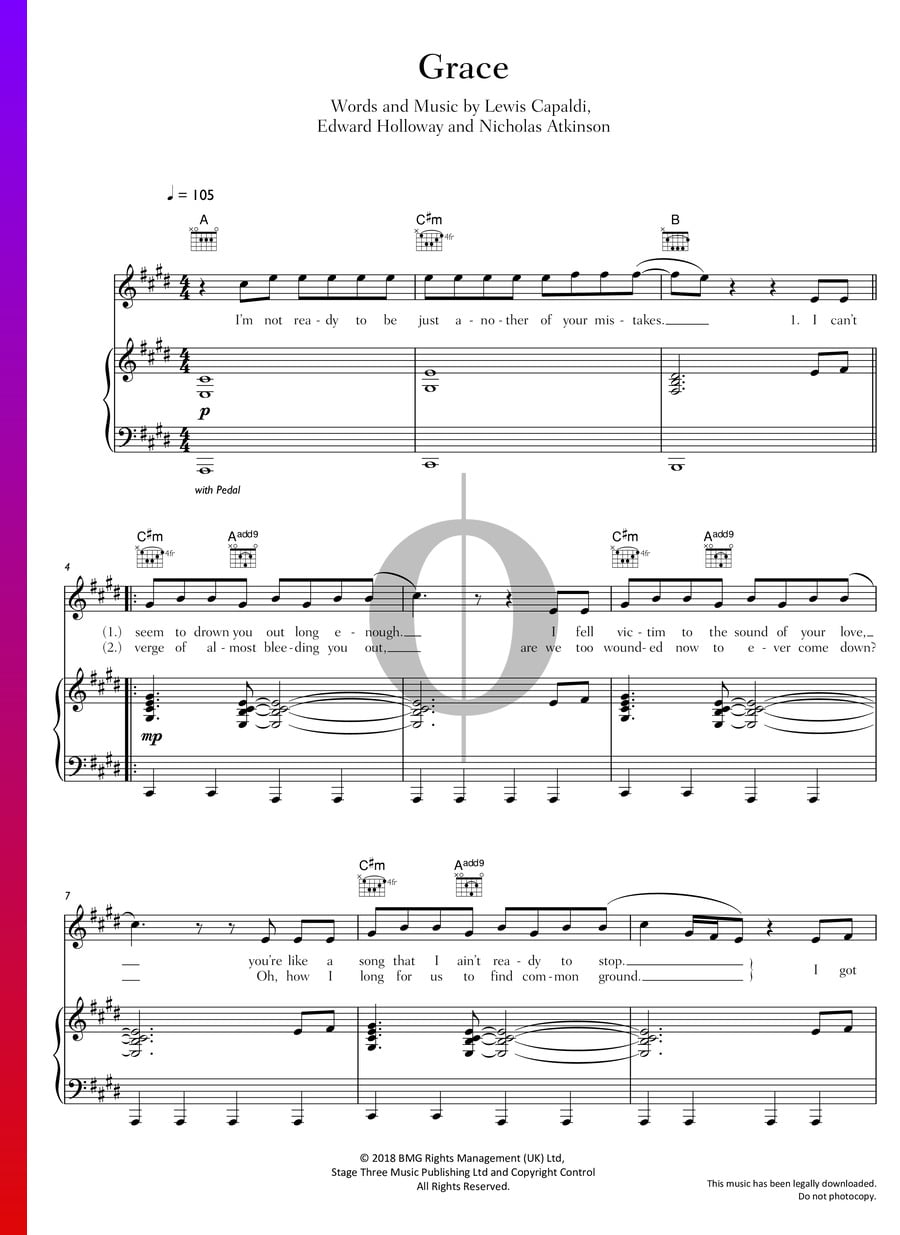 Grace (Lewis Capaldi) Piano Sheet Music - OKTAV