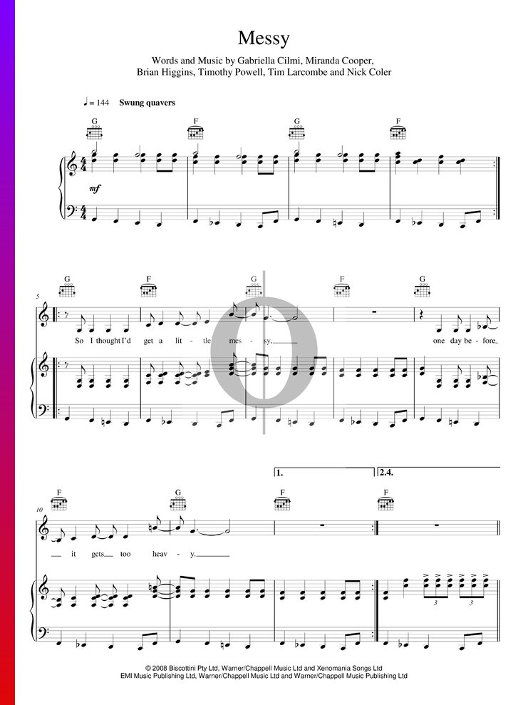 Musical Script Messy Messy (Gabriella Cilmi) Piano Sheet Music - OKTAV