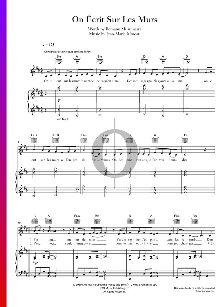 On Ecrit Sur Les Murs Spartito Pianoforte Voce Chitarra Download On Ecrit Sur Les Murs Spartito Pianoforte Voce Chitarra Download