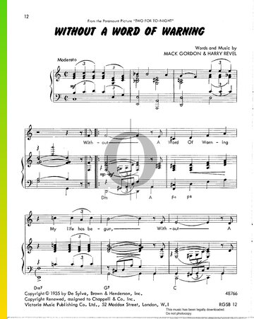 Without A Word Of Warning Sheet Music