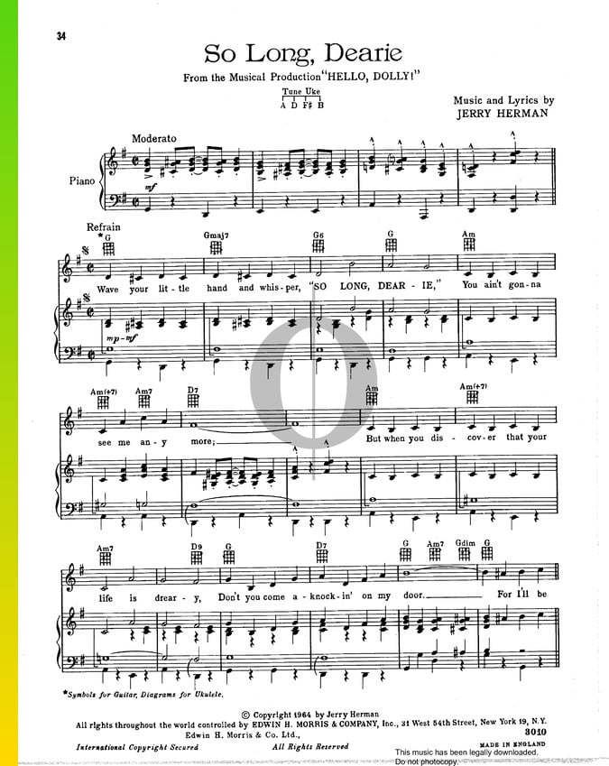 9 Sheet Music Downloads (PDF) & Streaming from "Hello, Dolly!" OKTAV