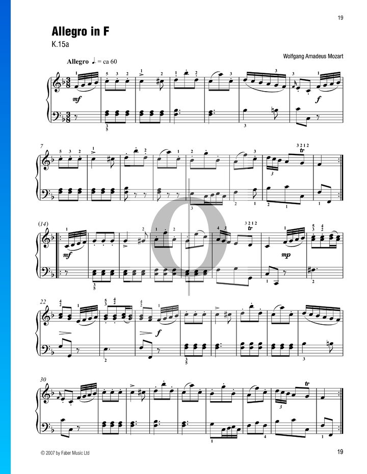 Allegro In F (KV 15a) (Wolfgang Amadeus Mozart) Piano Sheet Music - OKTAV