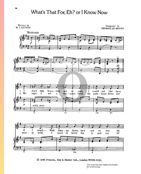 What's That For, Eh? Or I Know Now Musik-Noten