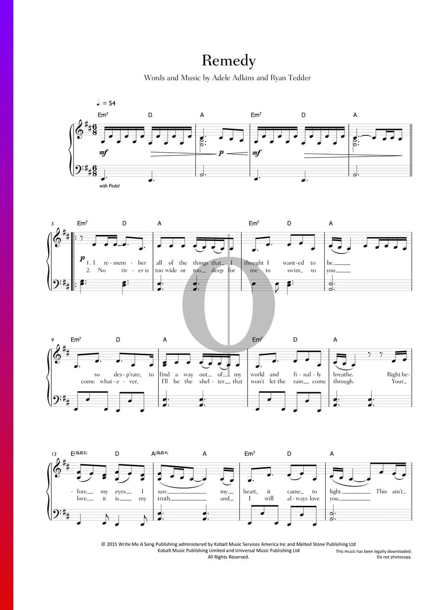 Remedy (Adele) Piano Sheet Music - OKTAV