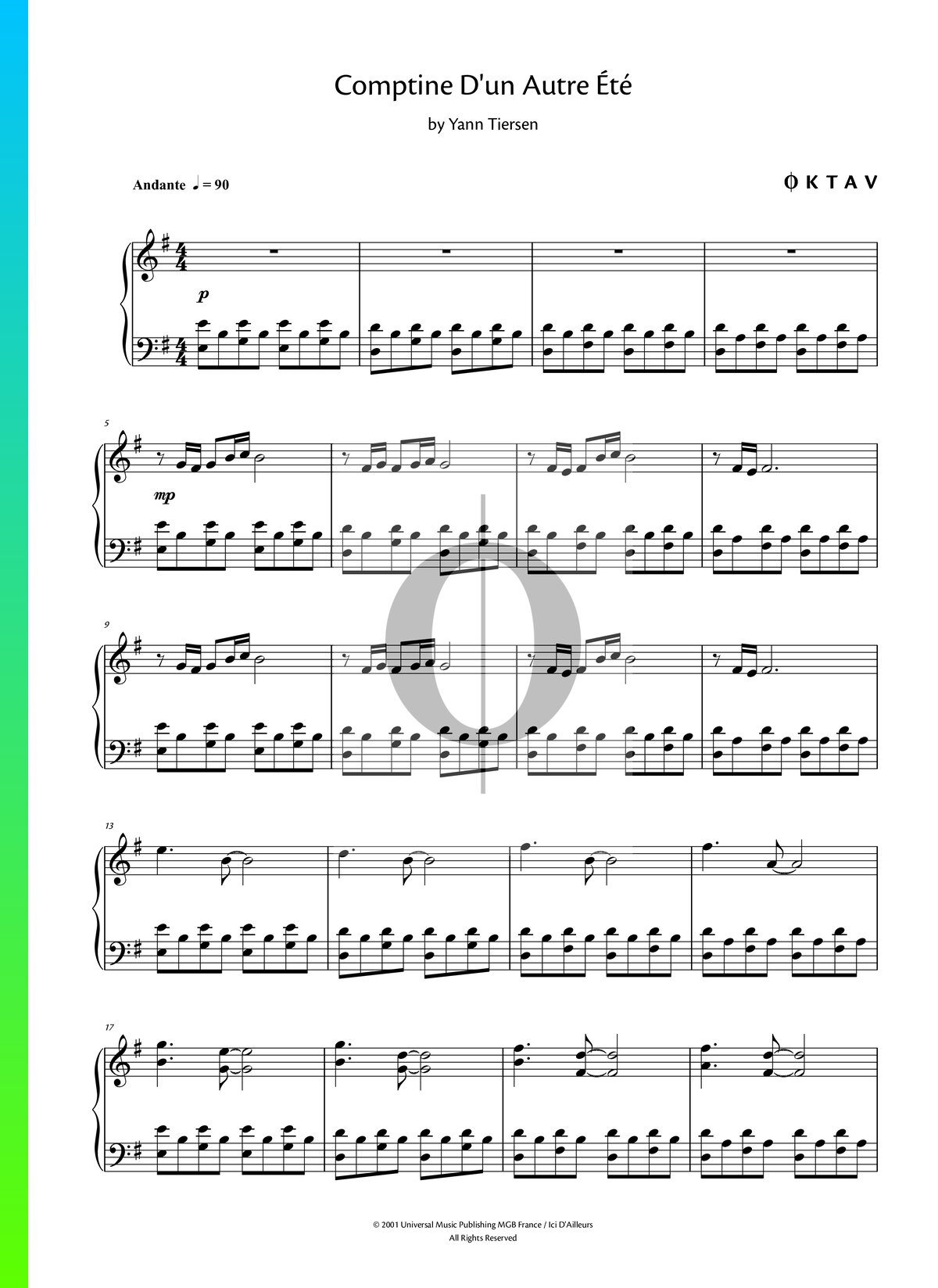 Necesario diluido segmento ▷ Comptine D'un Autre Été Partitura de Amelie (Piano Solo) - OKTAV