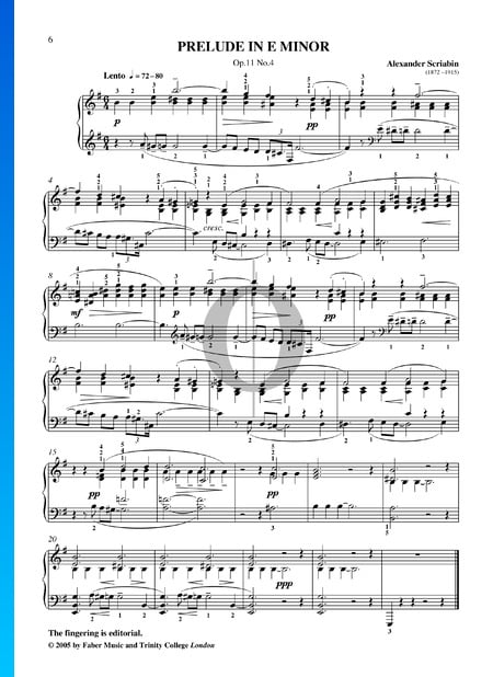 Preludio en mi menor, Op. 11 n.º 4 Partitura