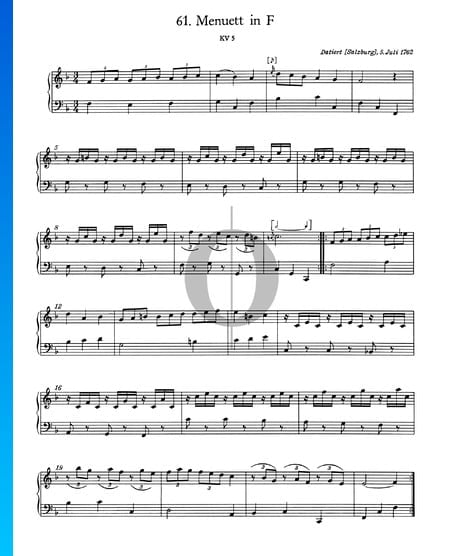 Minueto en fa mayor, KV 5 Partitura