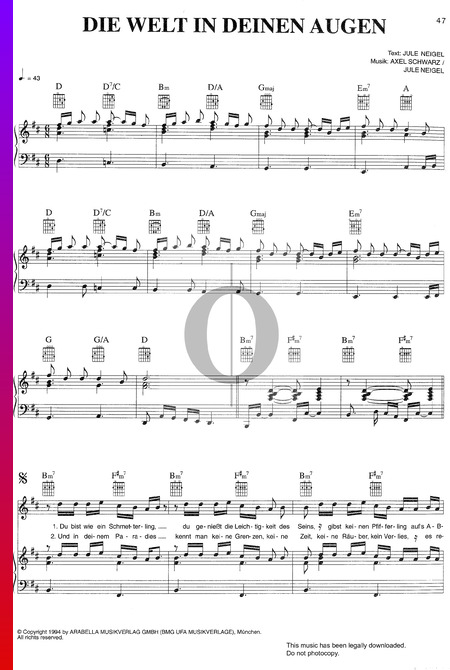 Die Welt In Deinen Augen Sheet Music