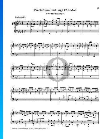 Preludio en fa menor, BWV 881 Partitura
