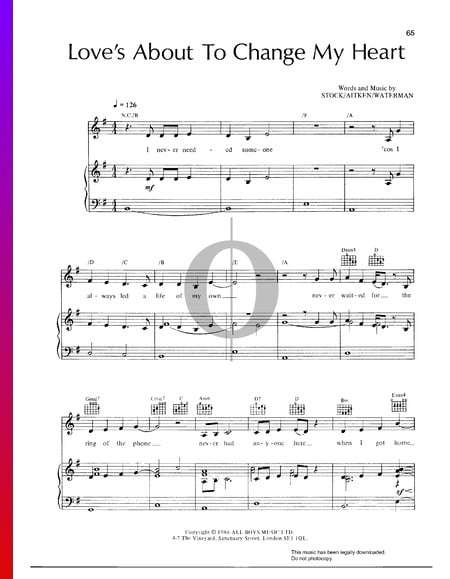 Love's About To Change My Heart Sheet Music