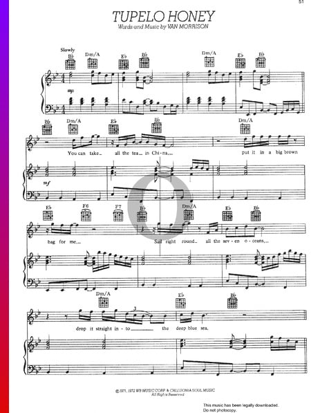 Tupelo Honey Sheet Music