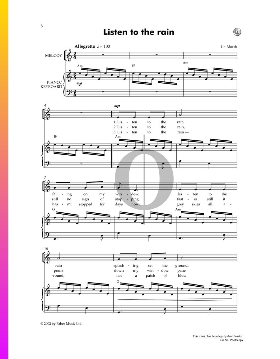 Listen To The Rain (Lin Marsh) Piano Sheet Music OKTAV