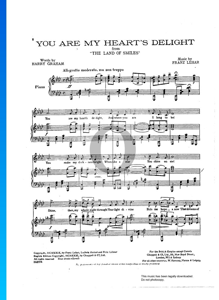 You Are My Heart's Delight (Richard Tauber) Piano Sheet Music OKTAV