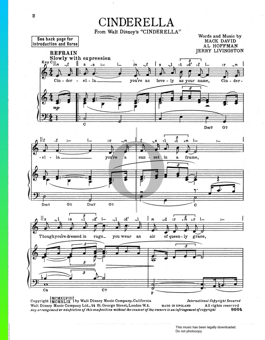 Cinderella Piano Sheet Music From Cinderella By Mack David Al Hoffman cinderella-piano-sheet-music-from-cinderella-by-mack-david-al-hoffman