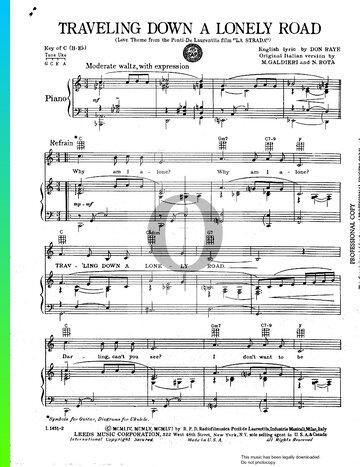 Travelling Down A Lonely Road (Love Theme) Partitura