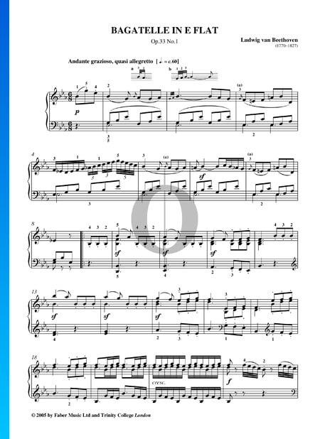 Bagatela en mi bemol mayor, Op. 33 n.º 1 Partitura