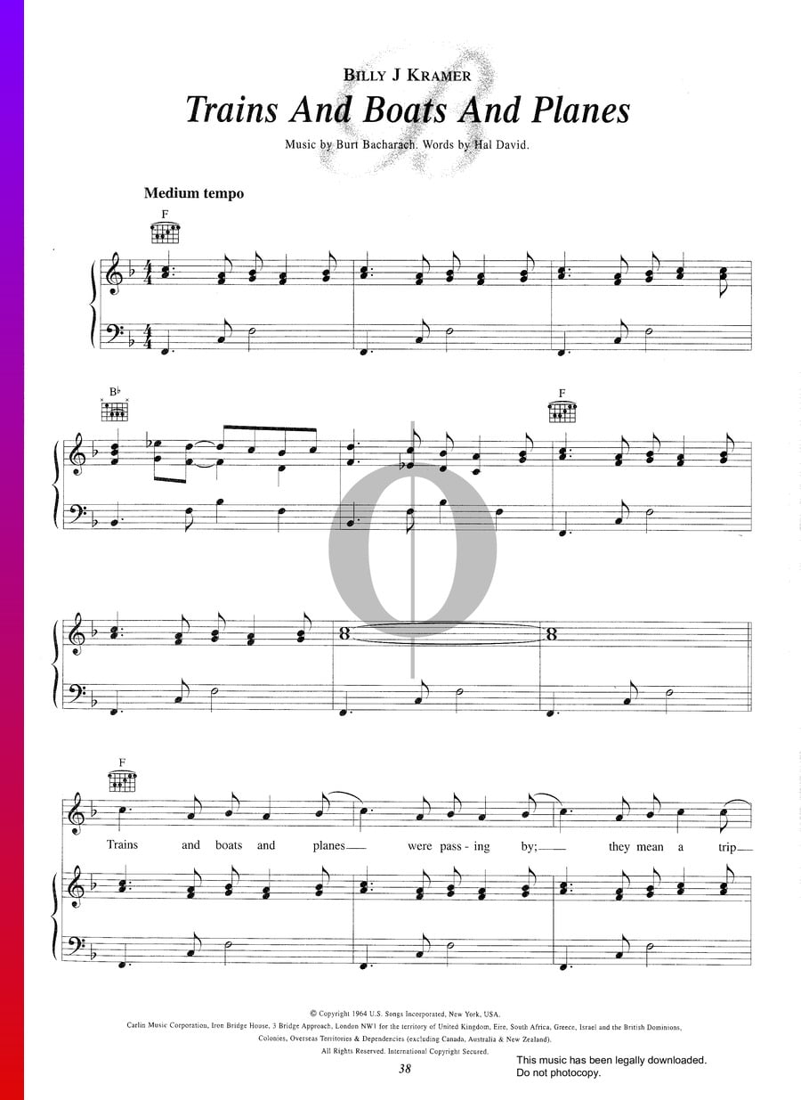 Trains And Boats And Planes (Billy J. Kramer) Piano Sheet Music OKTAV