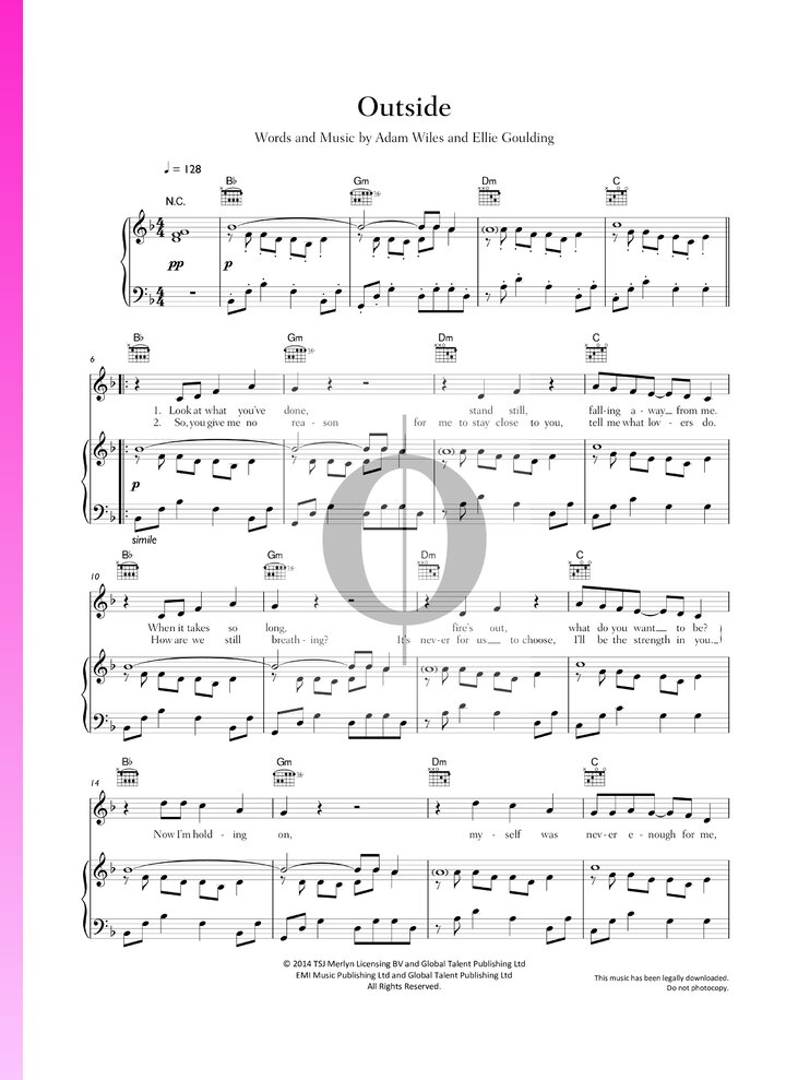 Outside Ellie Goulding Calvin Harris Piano Sheet Music Oktav