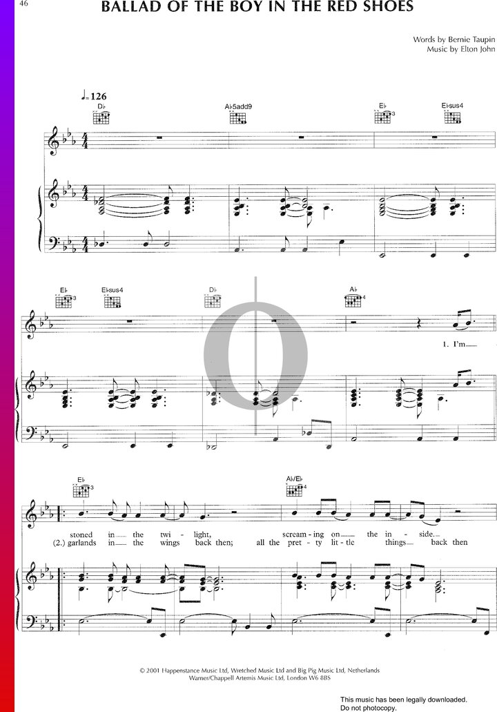 Ballad Of The Boy In The Red Shoes (Elton John) Piano Sheet Music OKTAV