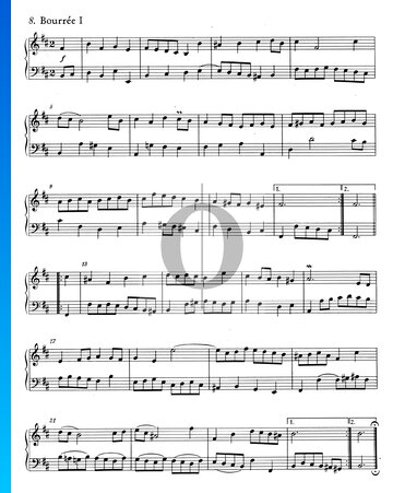 Obertura en estilo francés, BWV 831: 8/9. Bourree I y II Partitura