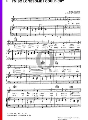I'm So Lonesome I Could Cry Sheet Music