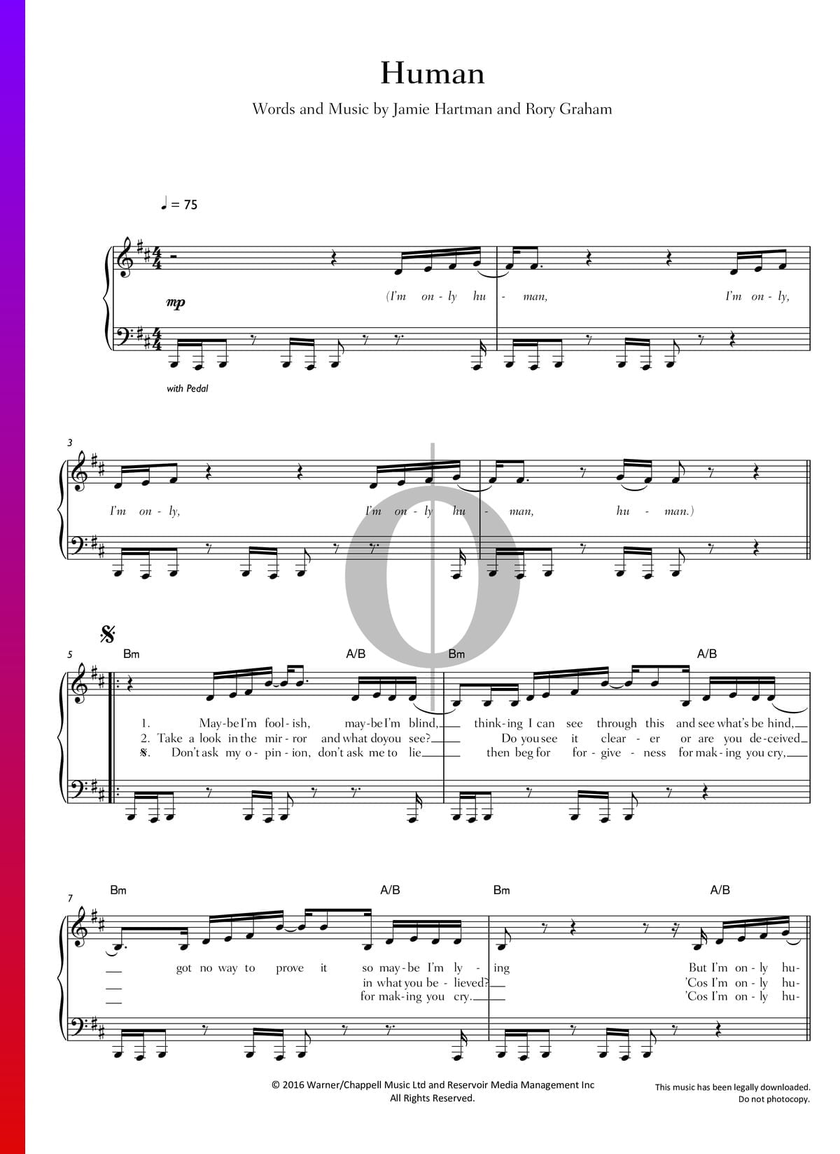 Human Sheet Music Piano Voice Pdf Download Streaming Oktav