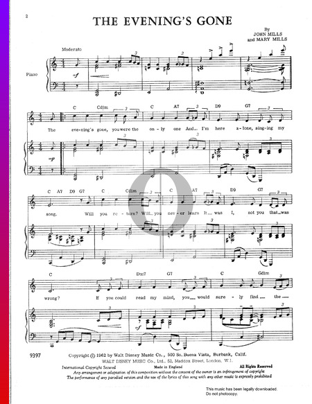 The Evening's Gone Partitura